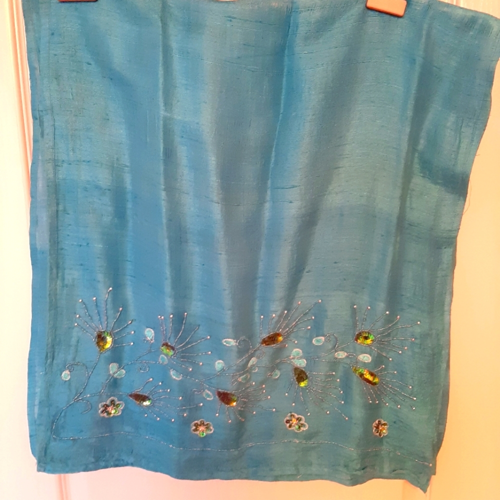 Teal blue scarf with beading